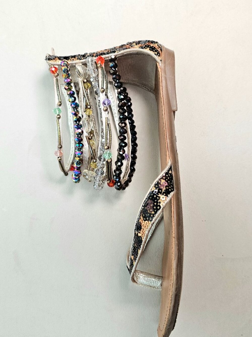 ZIGI Girl Femme Crystal Gladiator Sandals Size 10 Champagne Beaded Flat Sandals - Picture 6 of 14